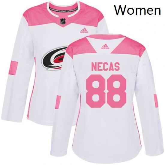 Womens Adidas Carolina Hurricanes 88 Martin Necas Authentic WhitePink Fashion NHL Jersey